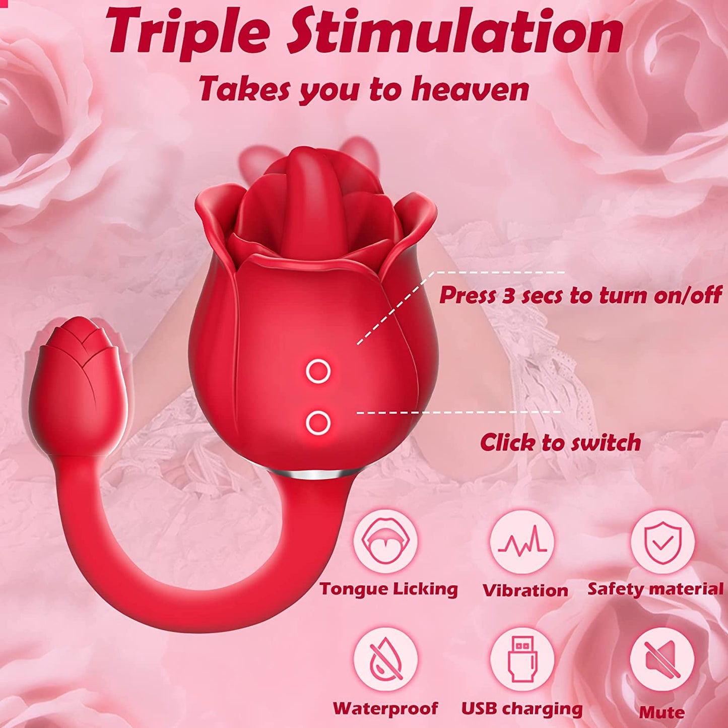 Vibrating Tongue Rose Vibrator with Modes