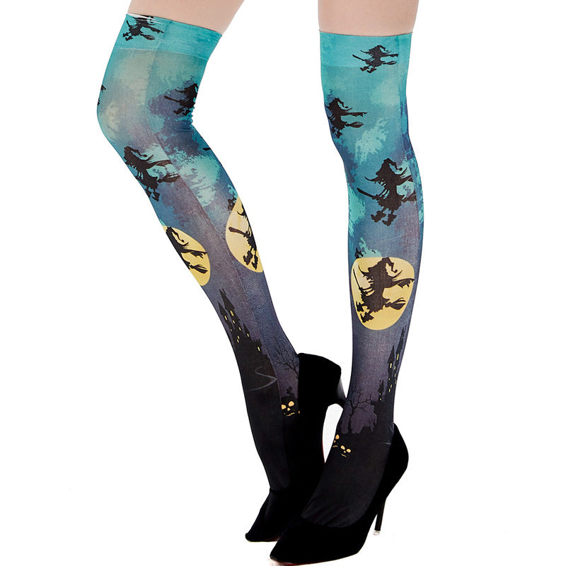 Halloween Pumpkin Bat Orange Over-the-Knee Socks