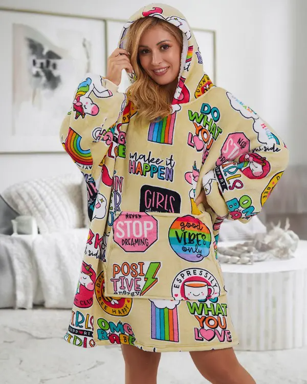 Cartoon Food Graphic Print Blanket Hoodie