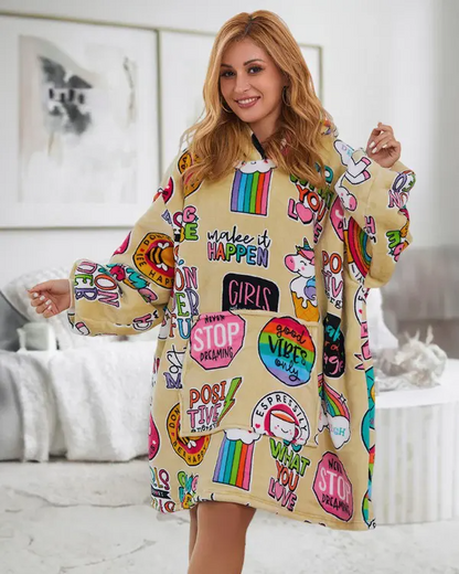 Cartoon Food Graphic Print Blanket Hoodie