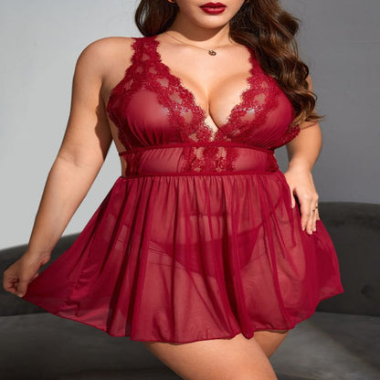 Plus Size Red Lace Sexy Nightgown