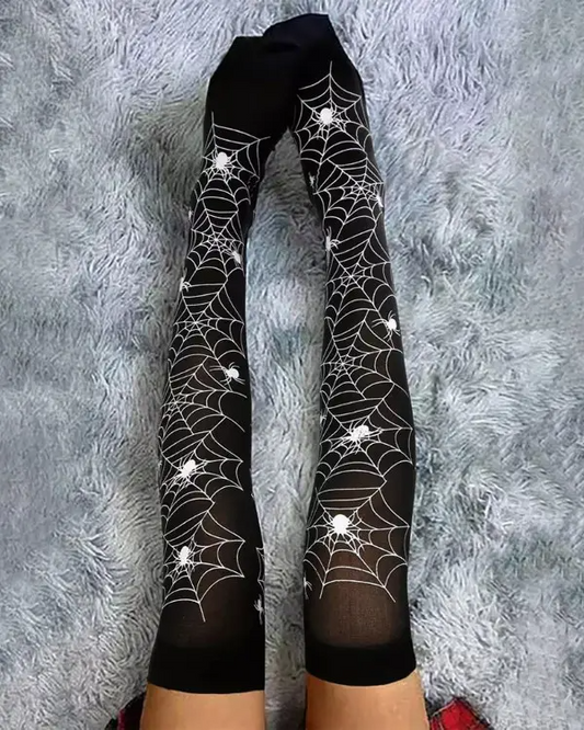 1Pair Halloween Spider Web Print Over The Knee Socks