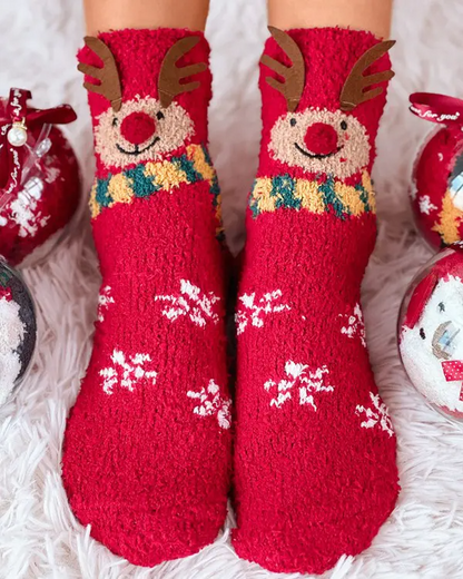 1Pair Christmas Snowflake Elk Snowman Pattern Fuzzy Thermal Socks