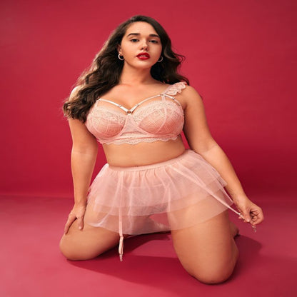 Plus Size Sexy Pink Bra And Short Skirt Sexy Suit