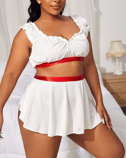 Plus Size Frill Hem Cosplay Nurse Costume Lingerie Set