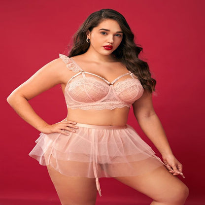 Plus Size Sexy Pink Bra And Short Skirt Sexy Suit