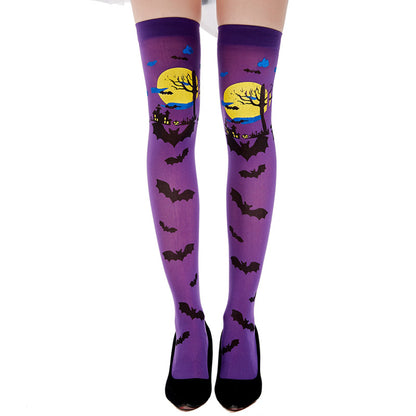 Halloween Pumpkin Bat Orange Over-the-Knee Socks