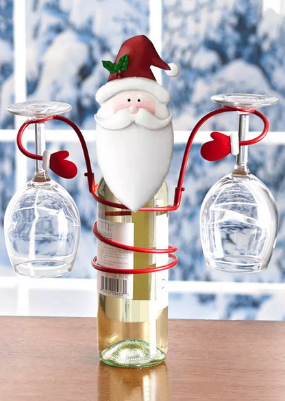 Christmas Themed Gnome Snowman Glass Wine Bottle Holder Ornament