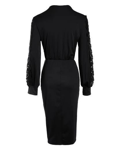 Contrast Lace Long Sleeve Work Dress