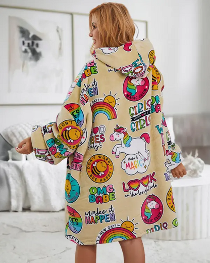 Cartoon Food Graphic Print Blanket Hoodie