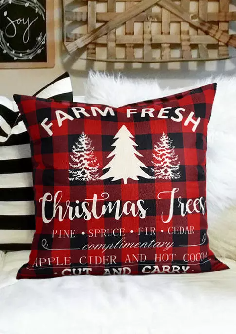 Farm Fresh Christmas Trees Plaid Pillowcase without Pillow