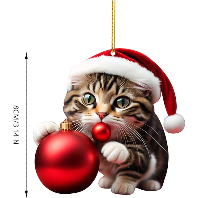 10pcs Christmas Tree Ornaments Cat Hanging Decorations Cute Cat