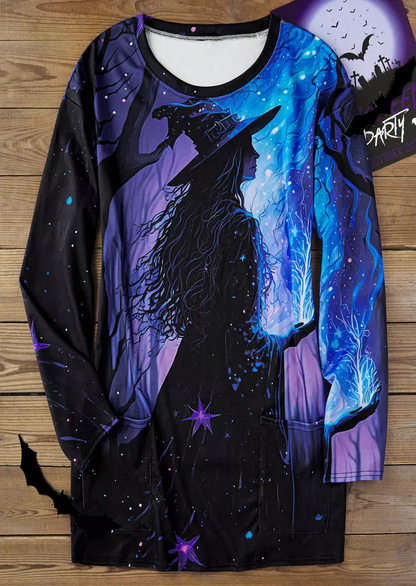 Halloween Witch Gradient Pocket Mini Dress - Purple