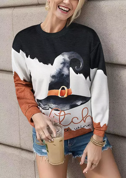 Halloween Witch Way To The Wine Color Block Sweatshirt