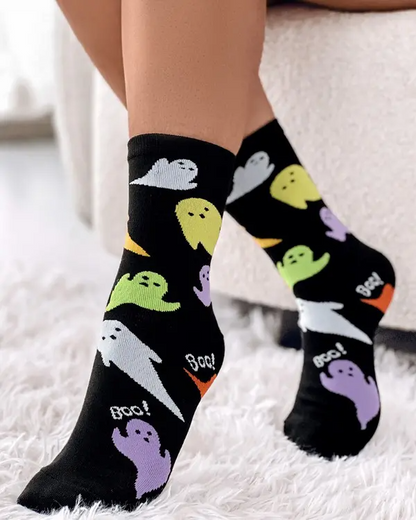 1Pair Halloween Boo Ghost Print Socks