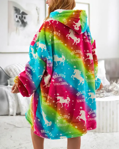 Rainbow Tie Dye Unicorn Print Blanket Hoodie