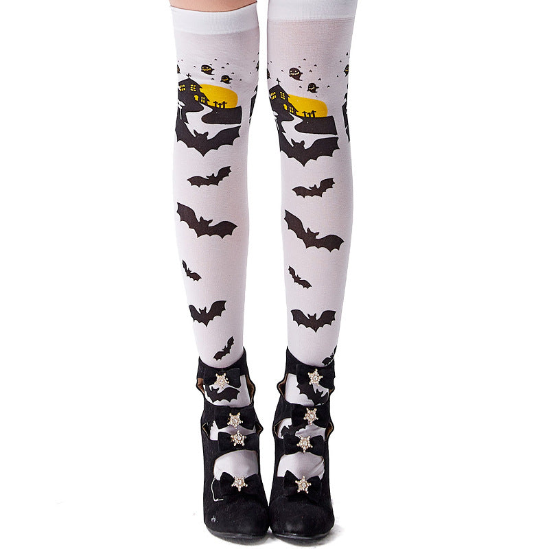 Halloween Pumpkin Bat Orange Over-the-Knee Socks