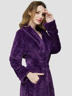 Jacquard Flannel Belt Long Sleeves Sleepwear Pajamas For Autumn Winter