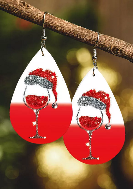 Christmas Hat Gradient Wine Glass Earrings