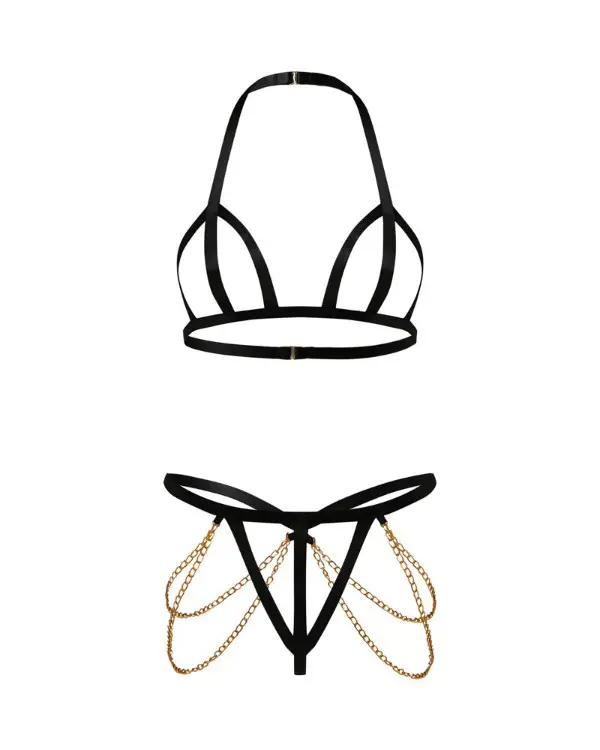 Chain Decor Cutout Halter Lingerie Set