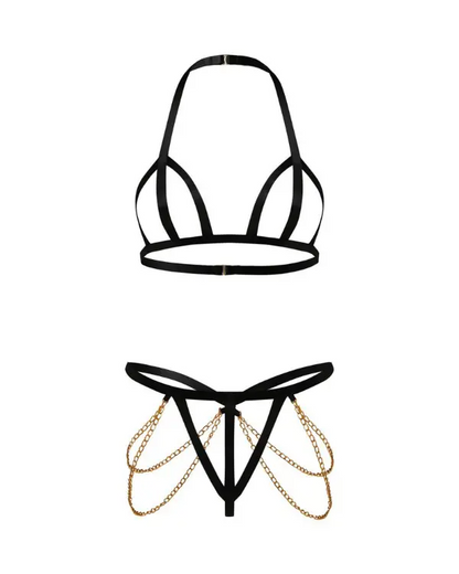 Chain Decor Cutout Halter Lingerie Set