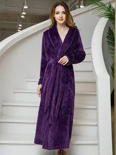 Jacquard Flannel Belt Long Sleeves Sleepwear Pajamas For Autumn Winter