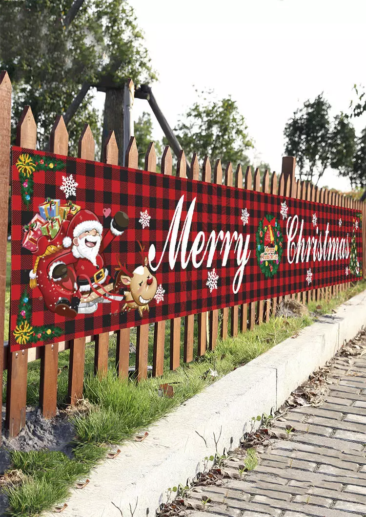 Merry Christmas Buffalo Plaid Outdoor Large Banner Ornament