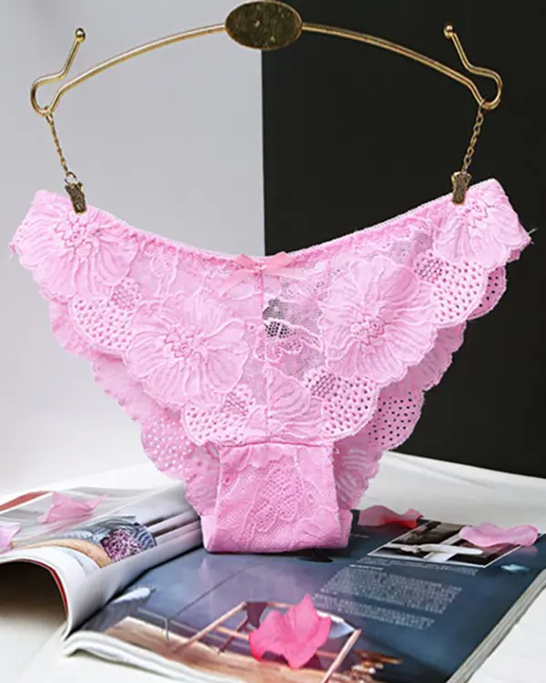 3PCS/Set Bowknot Deocr Lace Panty(Colors Sent Randomly)