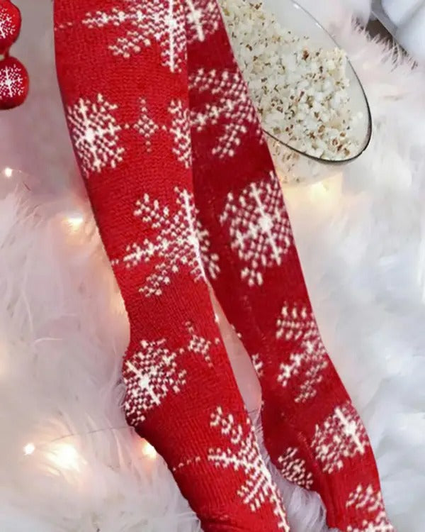 Christmas Snowflake Pom Pom Knee Length Socks