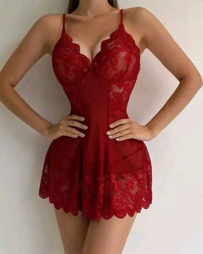 Bowknot Decor Sheer Mesh Lace Babydoll