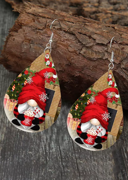 Christmas Gnomies Snowflake Water Drop Earrings