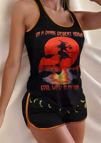 Halloween On A Dark Desert Highway Cool Wind In My Hair Tank And Shorts Pajamas Set - Black