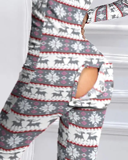 Christmas Functional Buttoned Flap Adults Pajamas