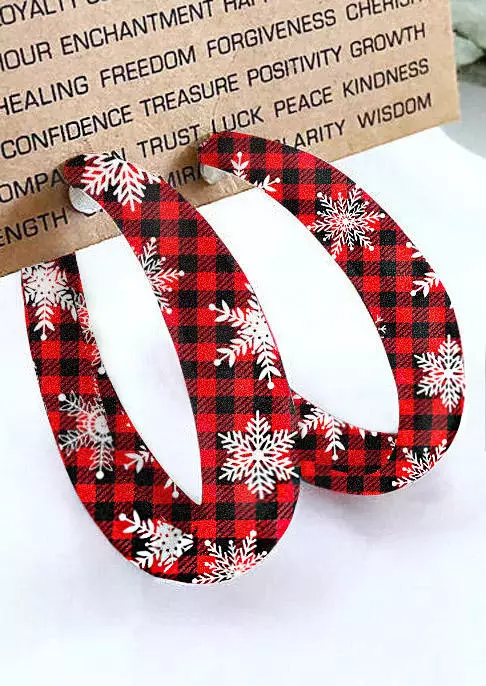 Christmas Snowflake Plaid Round Leather Earrings