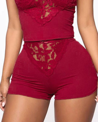 Eyelash Lace Bowknot Decor Cami Set