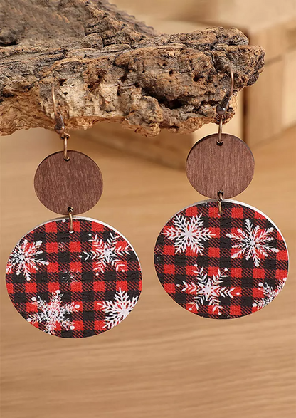 Christmas Plaid Snowflake Round Earrings