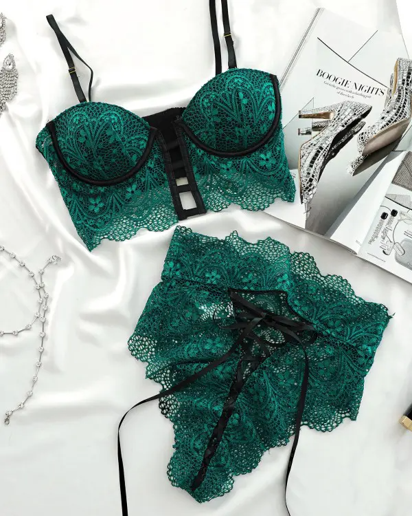 Crochet Lace Cutout Lace-up Lingerie Set