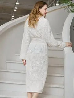 Jacquard Flannel Belt Long Sleeves Sleepwear Pajamas For Autumn Winter