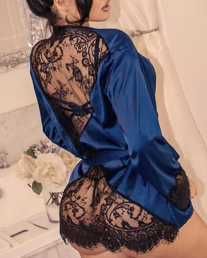 Eyelash Crochet Lace Satin Robe