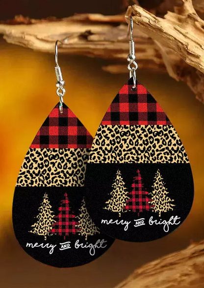 Christmas Merry And Bright Plaid Leopard Earrings