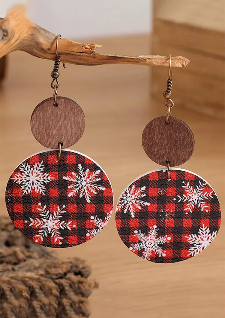 Christmas Plaid Snowflake Round Earrings