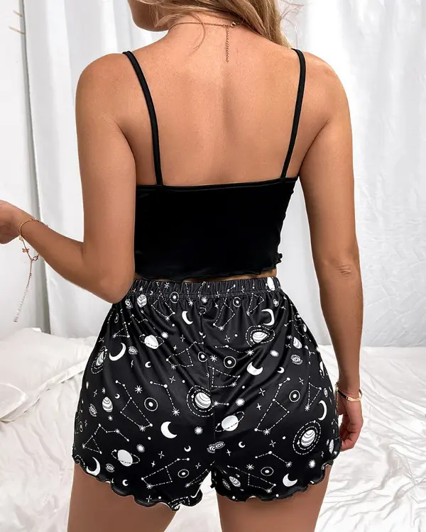 Galaxy Print Bow Decor Cami Set