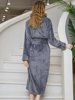 Jacquard Flannel Belt Long Sleeves Sleepwear Pajamas For Autumn Winter