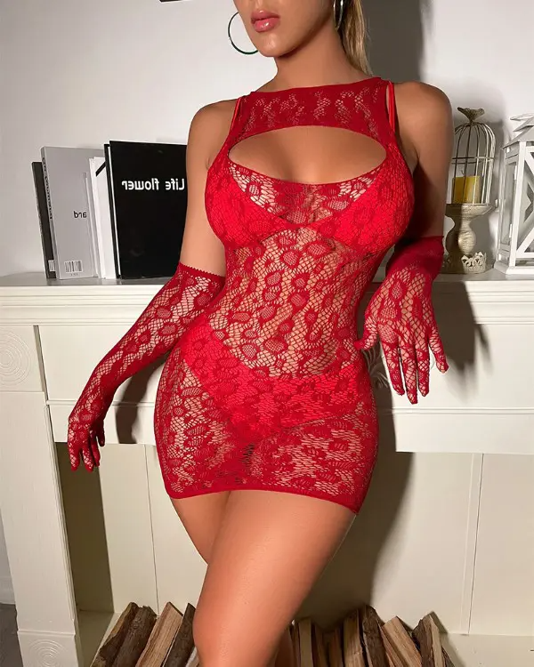 Cutout Crochet Lace Babydoll With Sleeves