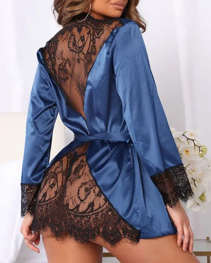 Eyelash Crochet Lace Satin Robe