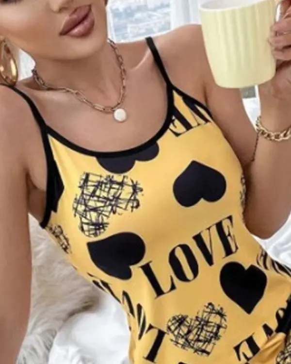 Love Heart Print Contrast Binding Nightdress