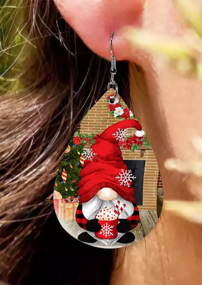 Christmas Gnomies Snowflake Water Drop Earrings