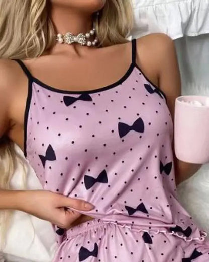 Polka Dot Bowknot Print Cami Set