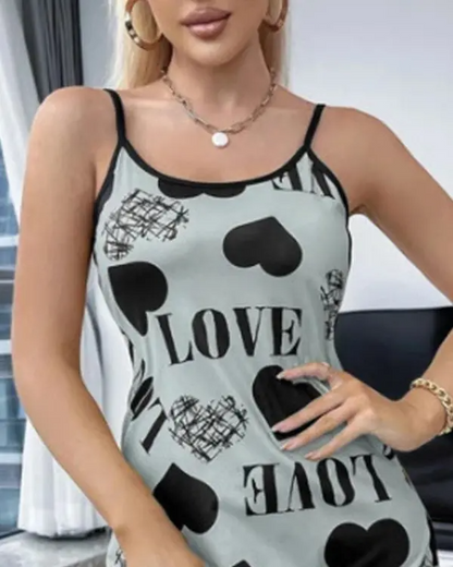 Love Heart Print Contrast Binding Nightdress