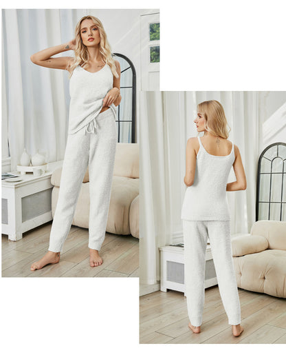 Comfortable warm solid color half fleece set home clothes pajamas set